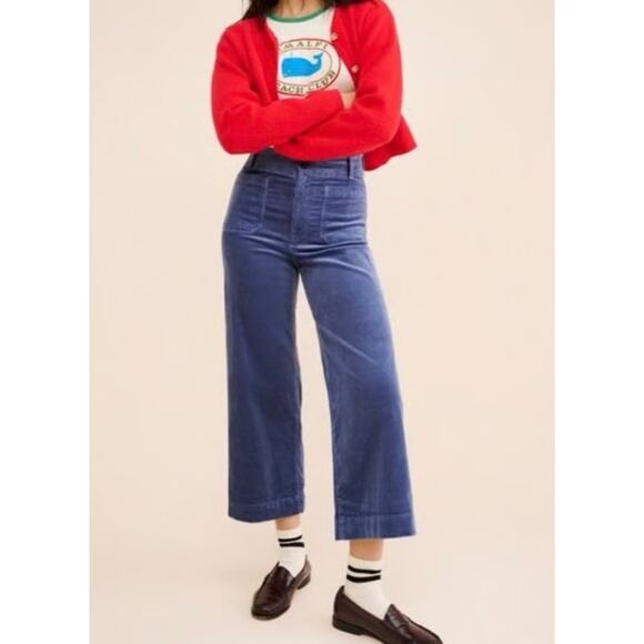 Maeve The Colette Cropped Wide Leg Corduroy Pants Size 28 Blue - Picture 2 of 13